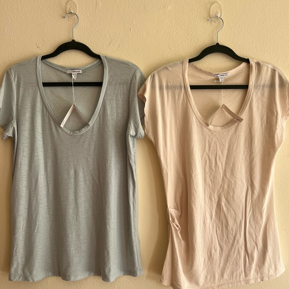 NWT $190 2PC James Perse T Short Sleeve Tees Blue and Cream Size 3